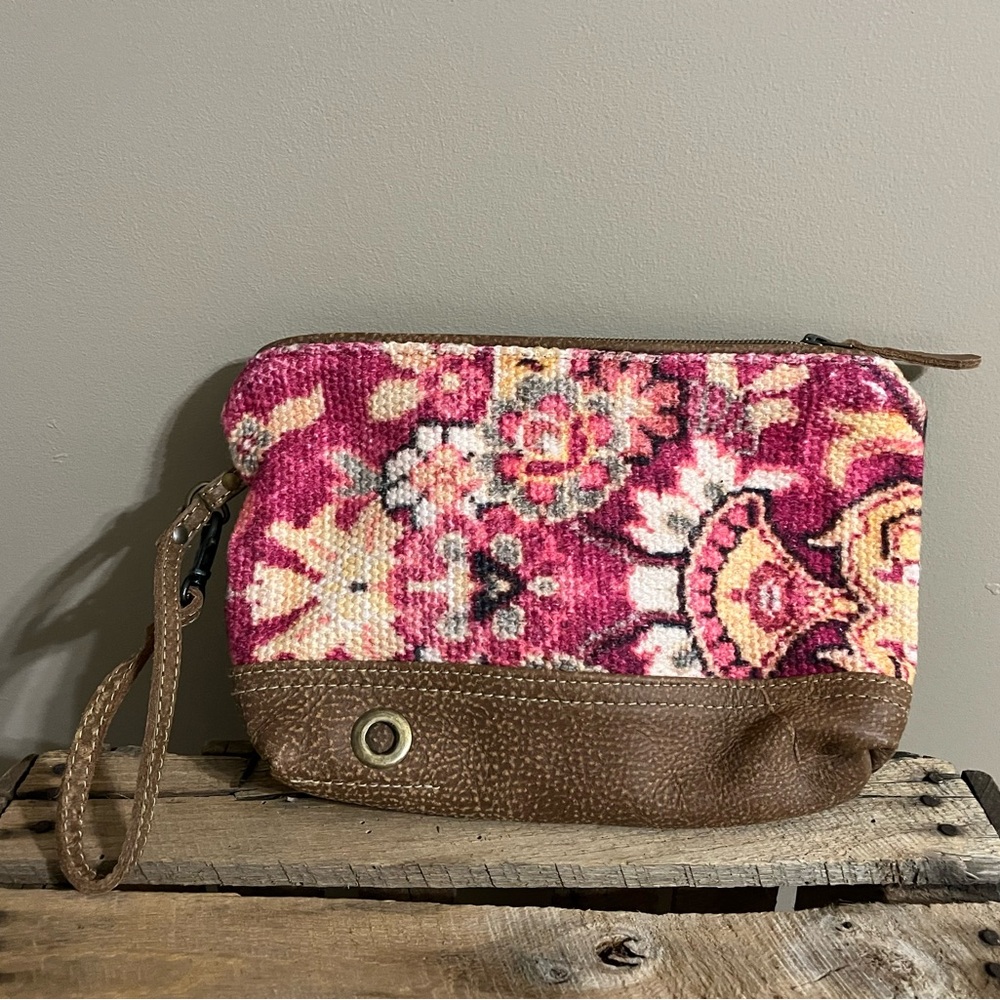 Myra Bag Pink and Brown Floral Clutch